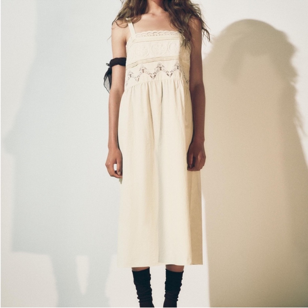 Zara Cream Lace Midi Dress NWOT